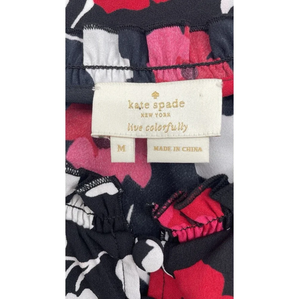 Kate Spade New York Live Colorfully Floral Ruffle Blouse Medium Black Pink Boho